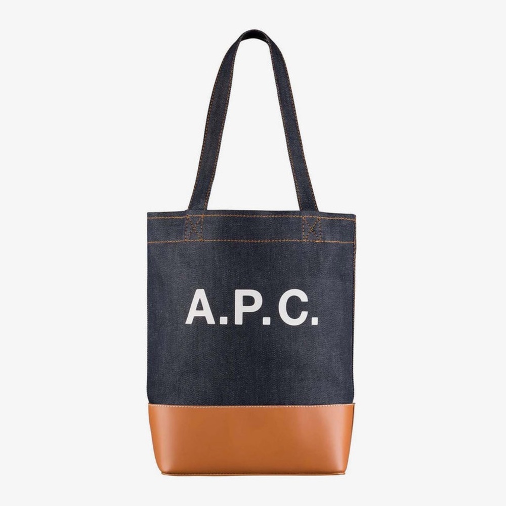 A.P.C. Axelle Axel Denim Tote Bag with Japanese denim smooth leather